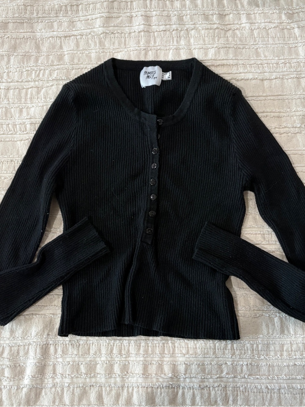 Princess Polly Black Ribbed Button-Front Top